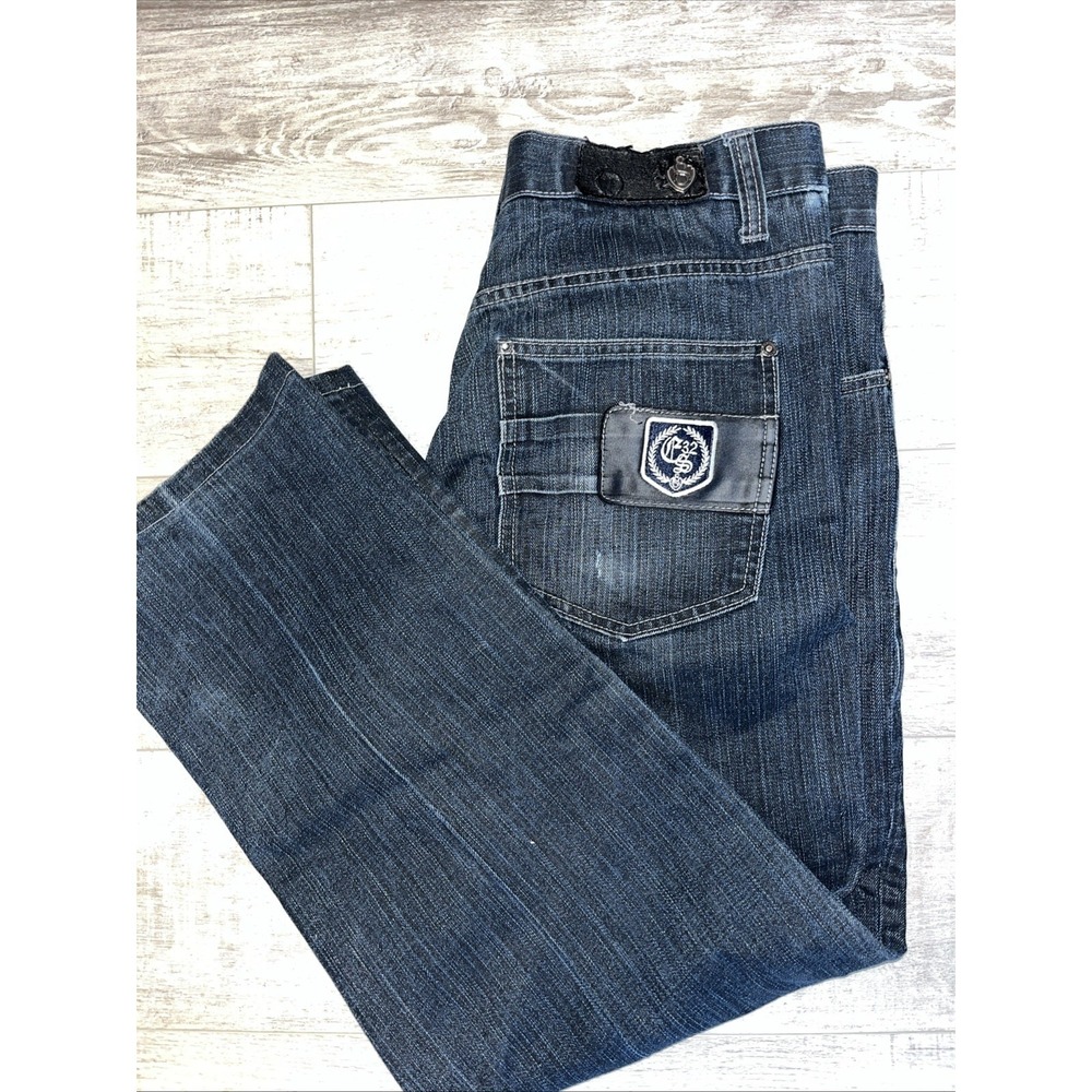 Eight 732 Jeans Blue Men's 38x34 Embroidered Y2K Baggy Skater Hip HoP Grunge